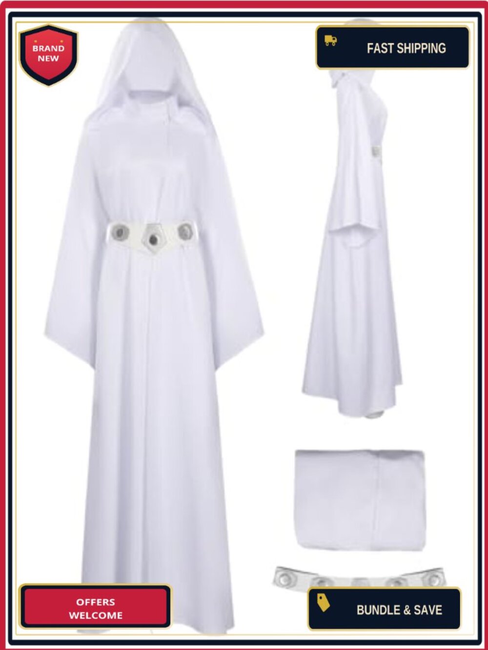 Princess Cosplay Costume Hooded Long Robe Dress PU Leather Belt Adult Halloween
